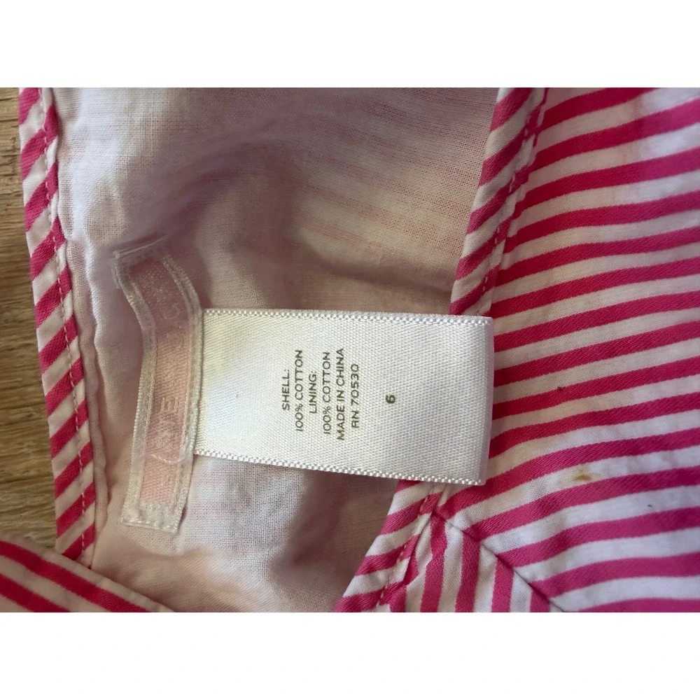 Janie and Jack Girls Pink White Striped Bow Dress Size 6 Cotton Lined seersucker